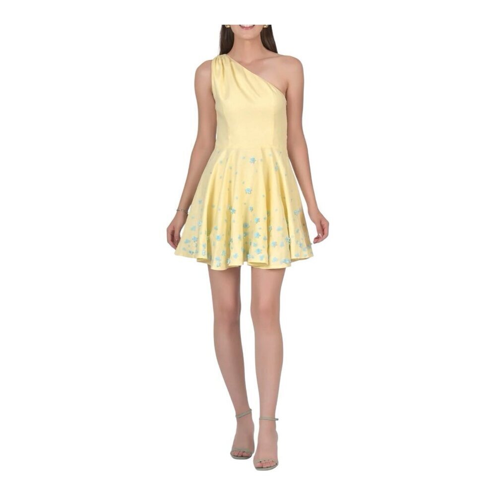 Fanm Mon Caroline Dress Size Small Butter Yellow Linen One Shoulder Embroidered